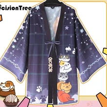 Мужской японский стиль кимоно кардиган рубашка пальто традиционная Свободная печать Повседневная Верхняя одежда