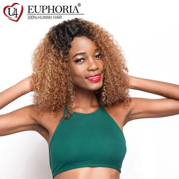 

Brazilian Hair Lace Part Wig Ombre Brown Black Color Afro Kinky Curly Remy Human Hair Wig Lace Front Wig EUPHORIA
