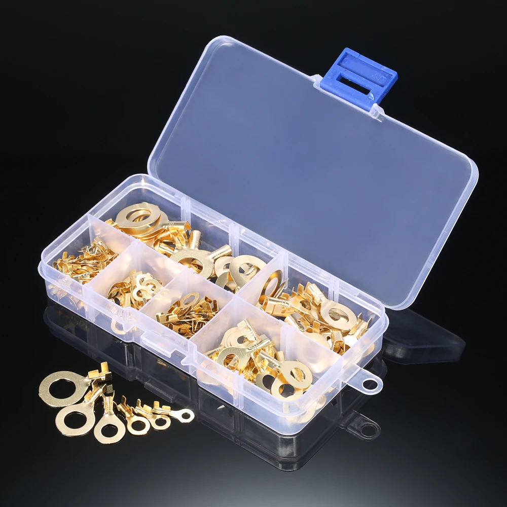 

Assorted 150pcs wire connector terminal Brass Ring Cable terminator Copper Crimp Terminals Wire nut ferrules M3 M4 M5 M6 M8 M10