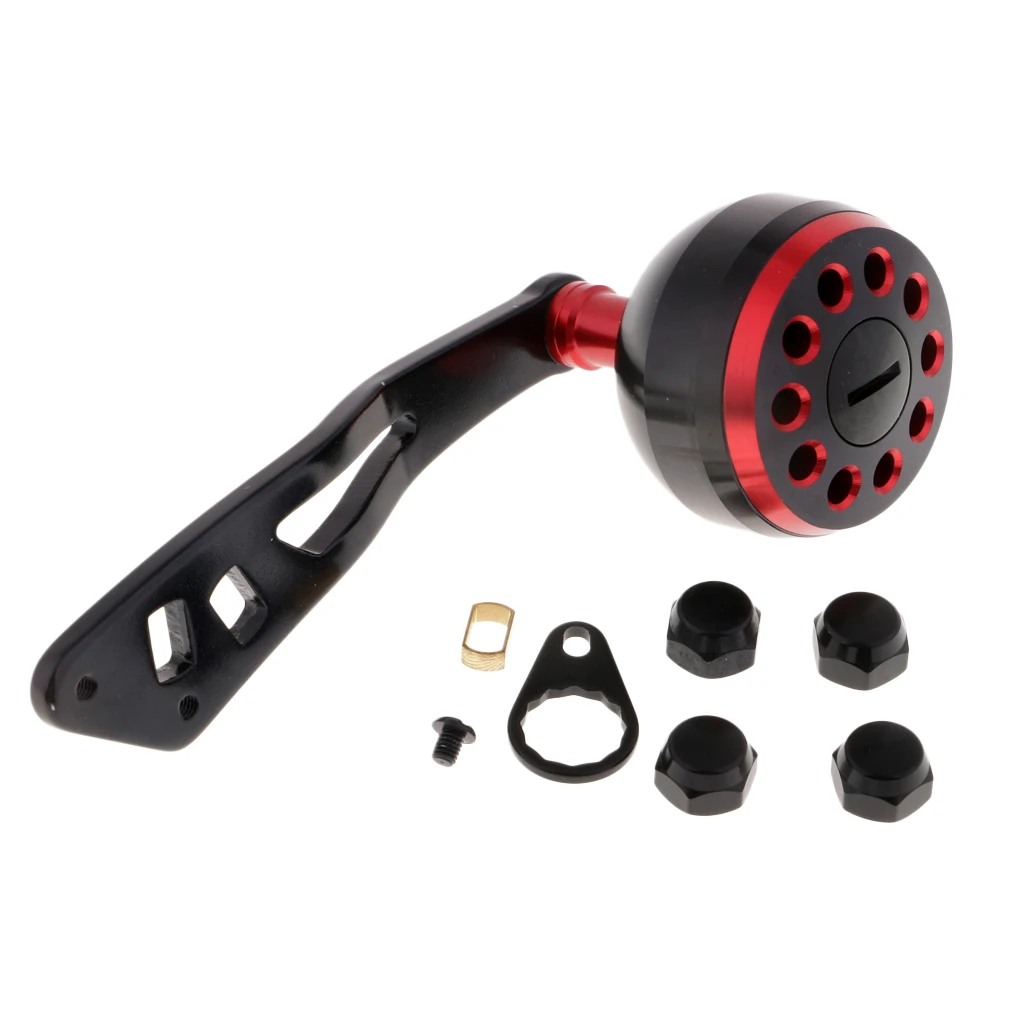 CNC Full Metal Fishing Reel Handle with Knob for Baitcasting/Drum Reel DIY - Цвет: Красный