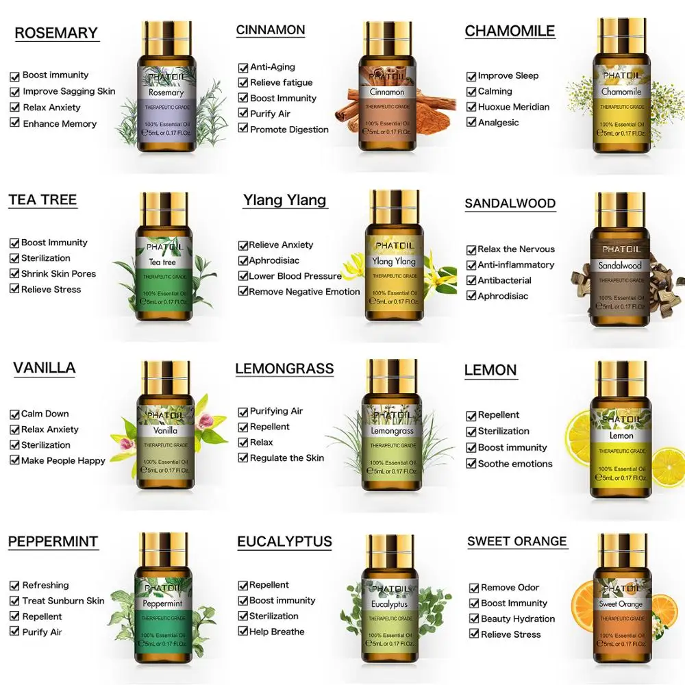 Pure Essential Oils 15pcs Gift Set Natural Plant Aroma Essential Oil Diffuser Eucalyptus Vanilla Mint Geranium Rose Tea Tree Oil-3