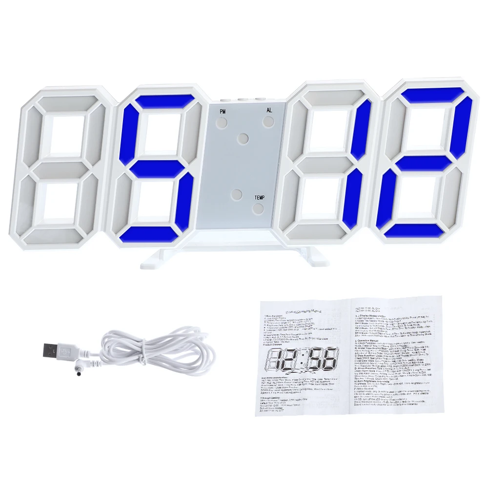 3D светодиодный цифровые настенные часы с датой и временем ночник Дисплей USB Повтор Настольные часы будильник украшение дома - Цвет: blue