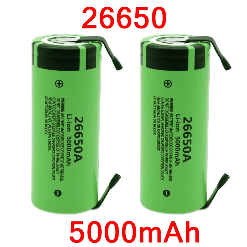 Аккумулятор 26650A 3,7 V 5000mAh высокой емкости 26650 литий-ионные аккумуляторы+ DIY никель
