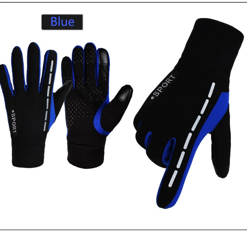 Non-slip black blue Перчатки для велоспорта, противоскользящие, водонепроницаемые, мужские, женские, зимние, теплые, ветрозащитные, полный палец, велосипедные перчатки, перчатки для сенсорного экрана, велосипедные перчатки - Цвет: Non-slip black blue