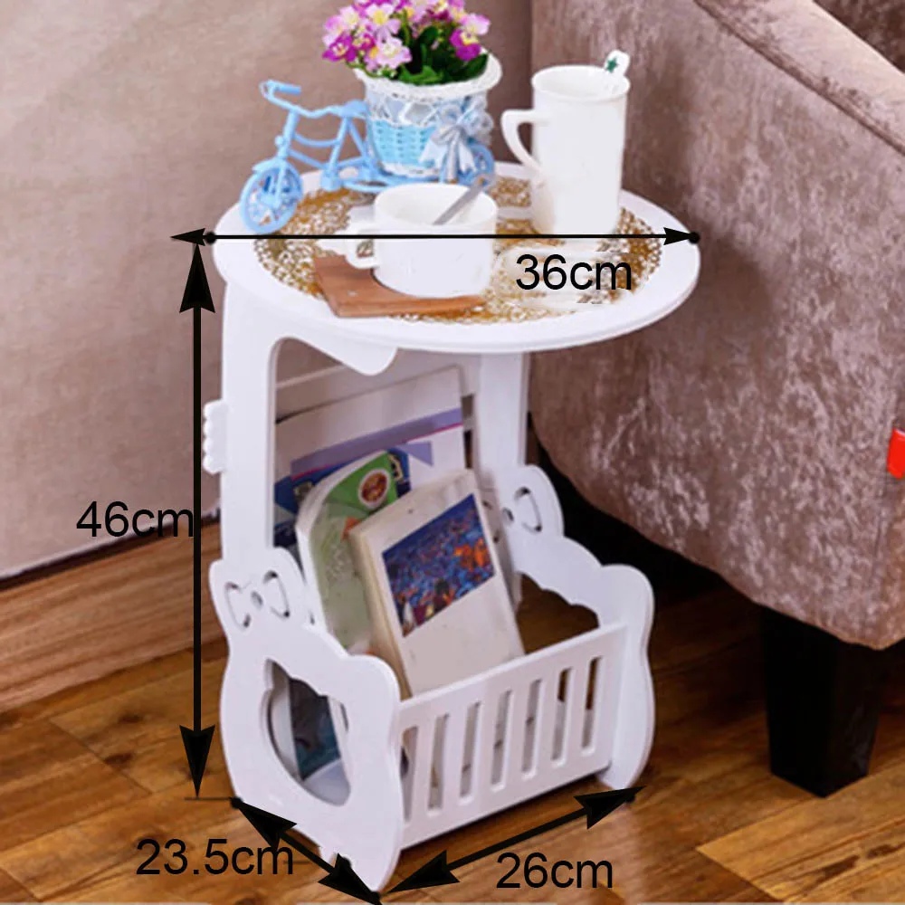 Sofa Bed Side Table Round Bedside Laptop Mini ConerTable Computer Desk Home Bed Desk with Shelves for Living Room Decoation