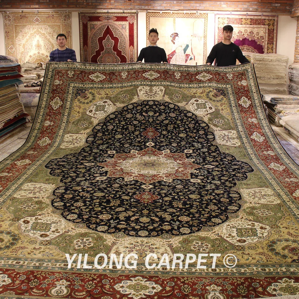 Yilong 12'x18' оверсайз персидские области ковры Восточный шелк ручной работы Наина медальон пол ковер(YJH235A