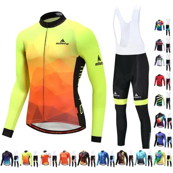 

MILOTO Team Long Cycling Jerseys sets Autumn Mountian Bicycle Clothing MTB Bike Clothes For Man Bib pants gel set Customize