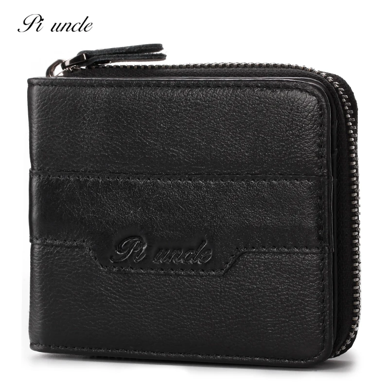 

PIUNCLE Brand Men's Wallets Rfid Vintage Leather Soft Double Zipper Small Money Holder Short Slim Coin Yellow Purse Thin Pouch