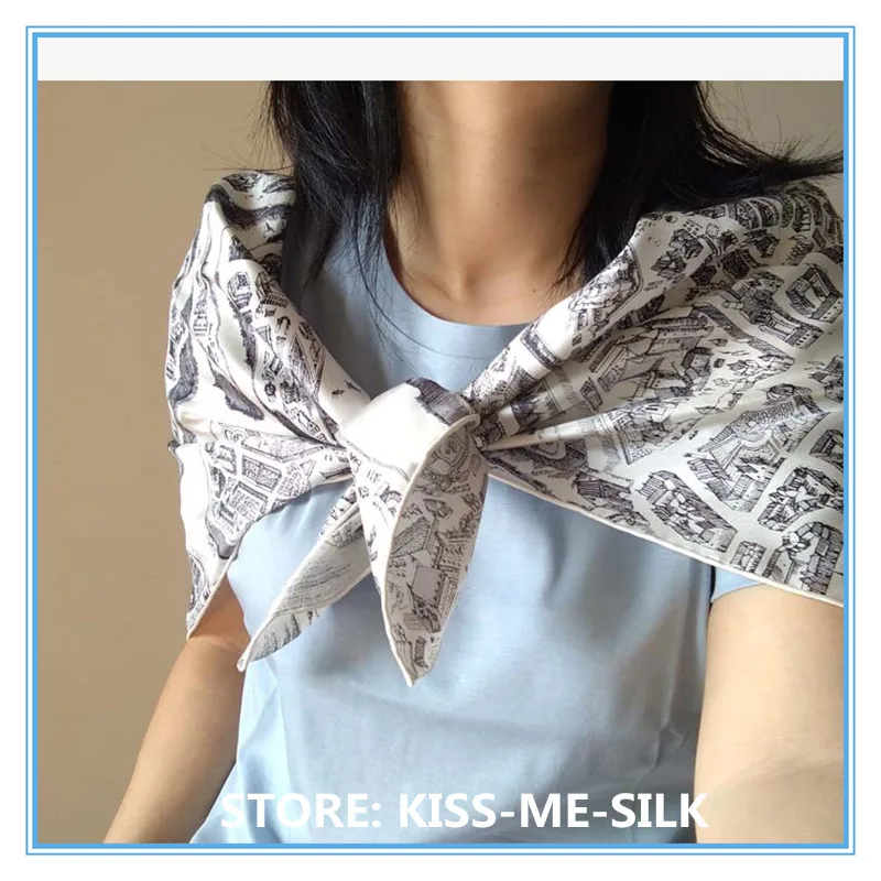 

KMS Horse Design Black White Twill Silk Square Scarf Pure Silk Shawl Twill Wrap for Girl Lady Women 90*90CM/50G