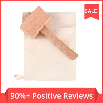 

2 Pcs Bag Canvas Ice Bag Reusable Canvas Bag Wood Hammer Mallet for Summer Bartender Bar Accessory