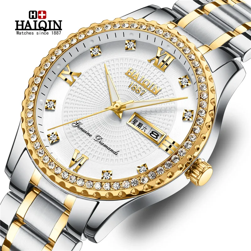 Часы наручные HAIQIN Мужские кварцевые роскошные брендовые водонепроницаемые в