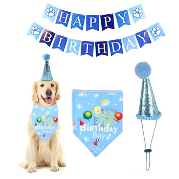 

11 Pieces Dog Scarf Set Floral Print Birthday Scarf Hat Balloons and Banner for Dogs Creative Joyous Decoration