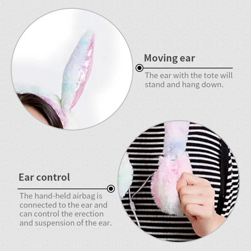 Fun rabbit wire headphone Girl Rabbit Cartoon Headhand With Gift Box Controllable LED Light Head mounted Headset Universal phone