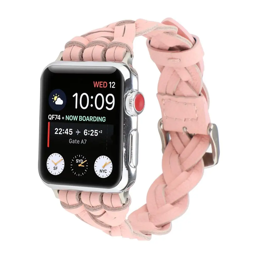 Кожаный Плетеный ремешок для Apple Watch 6 5 4 3 2 1 SE женский часов iWatch 44 мм 40 42 38 | Наручные