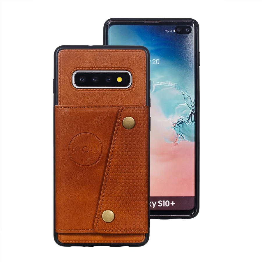 Мягкий силиконовый чехол-бумажник для samsung Galaxy S10 S9 S8 Plus кожаный чехол S10Lite A6 Plus Note 10 9 Plus держатель для карт Fundas - Цвет: Коричневый