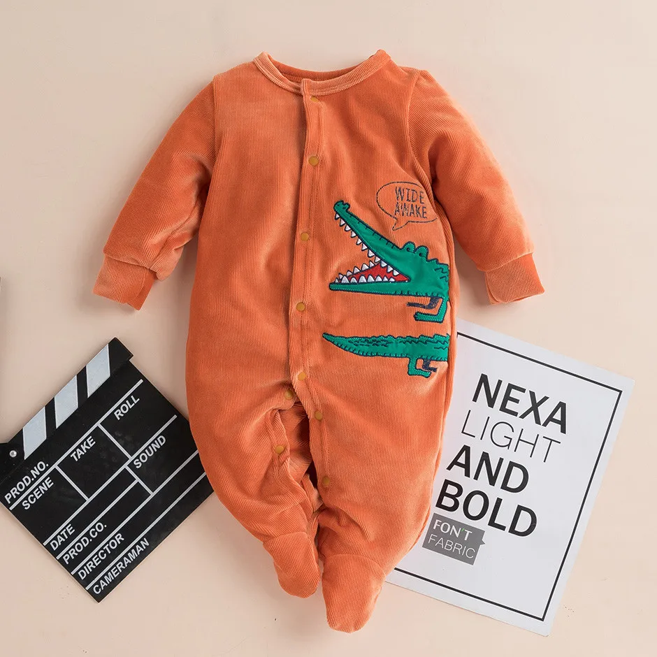 ARLONEE Baby Boys Girls long sleeve Cartoon dinosaur romper Autumn winter thick Sleepwear Pajamas Romper Clothes Jumpsuit CS04