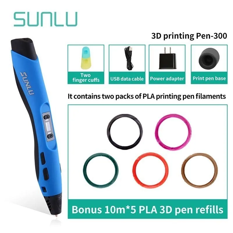SUNLU SL-300 3D Ручка включает в себя 5 рулонов/10 м PLA нити коробка набор 3D печати ручки использовать разлагаемые сублимации безопасный для детей scible