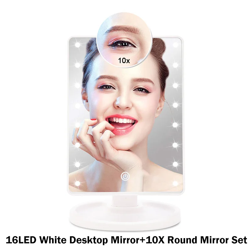 16 led white and 10X 22 светодиода Сенсорное зеркало для макияжа 1X 10X яркое регулируемое настольное увеличительное зеркало USB кабель или батареи инструменты для использования - Цвет: 16 led white and 10X