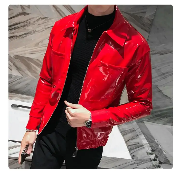 Красная, черная, кофейная кожаная куртка, блестящие мужские куртки и пальто, Jaqueta Masculino, сценическая одежда для певца, Клубные вечерние мужские куртки