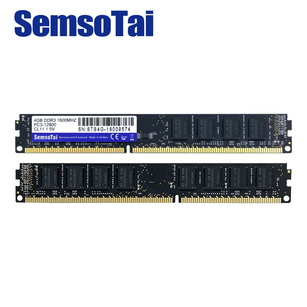 

SemsoTai ram ddr3 4gb 1600MHz Memory CL=11 PC3-12800 240pin DIMM JEDEC 1.5V lifetime warranty memoria ram ddr 3 4gb for desktop