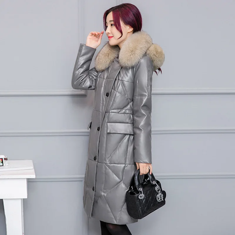 

Photo Shoot PU Leather Cotton-padded Clothes Women's Mid-length 2019 New Style Korean-style Thick over-the-Knee down Jacket Cott
