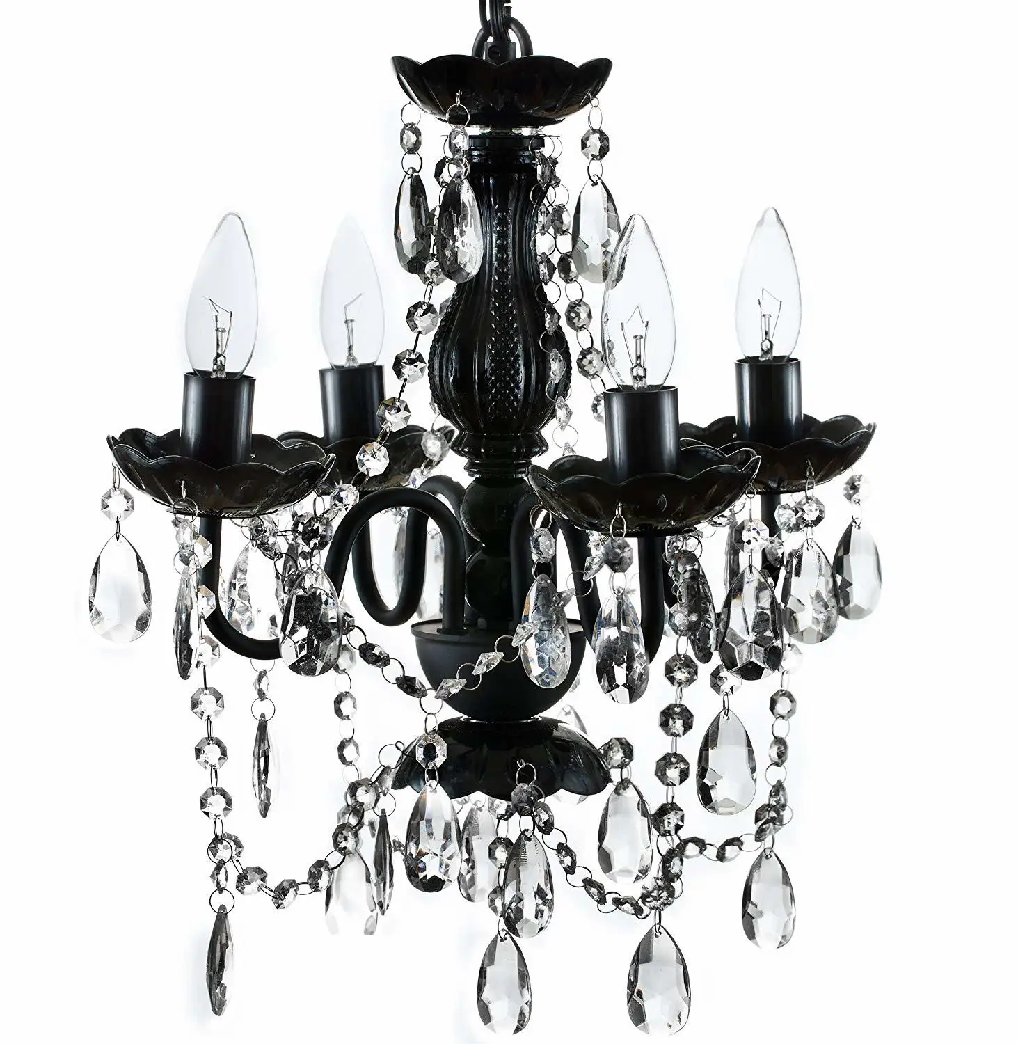 

The Original Gypsy Color 3 Light Mini Plug-in Gypsy Chandelier For H17" W12", Red Metal Frame With Multi Color Acrylic Crystals