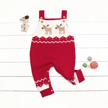 

2019 New christmas baby boy girls romper long sleeves infant baby cartoon romper first baby xmas Knitted Cotton Wool clothes