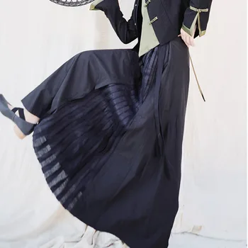 

LANMREM Pre-sale vintage fashion new 2020 Stripe patchwork vent irrregular cotton linen Skirt High Waist casual bottoms YH983