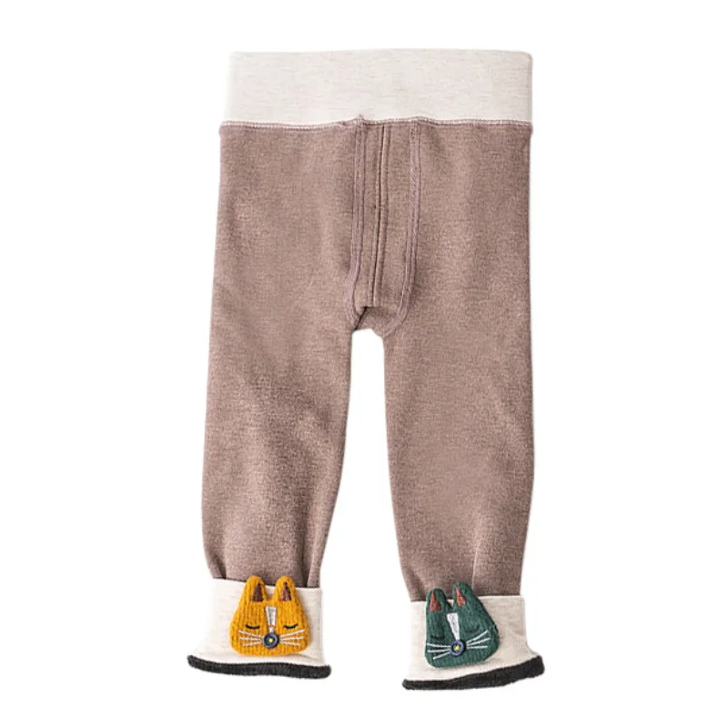 Леггинсы для девочек, хлопковые плотные бархатные штаны для маленьких девочек с милым рисунком котенка, Осень-зима - Цвет: A3