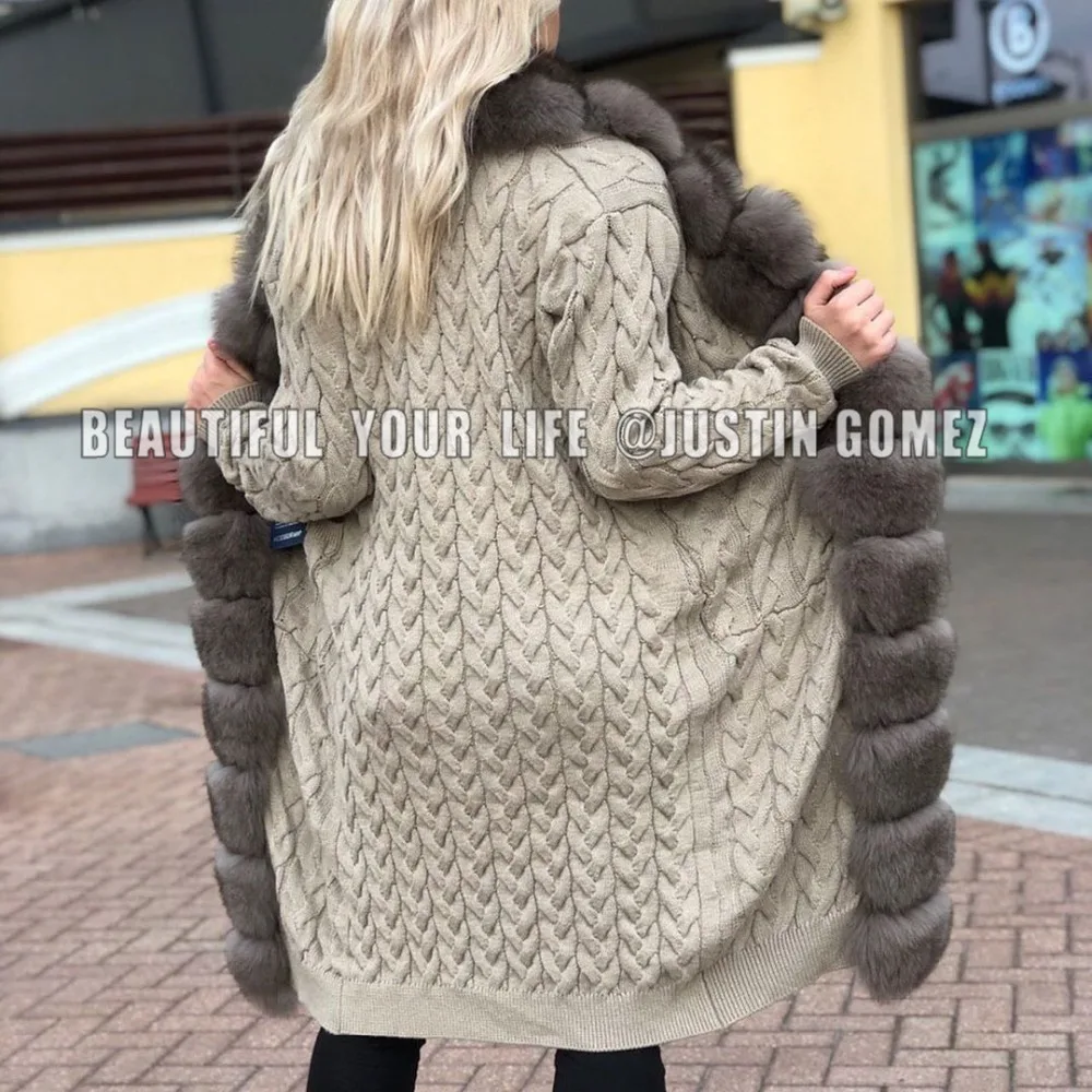 New Design High-end Fashion Chic Elegant Winter Clothes Women Warm High Quality Women Sweaters With Long Natural Fox Fur Collar