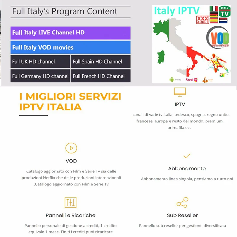 Italia IPTV subscription Android enigma2 Dazn Premium Mediaset UK Germany Sports IPTV Italy USA Spain for Smart TV Italia IPTV subscription Android enigma2 Dazn Premium Mediaset UK Germany Sports IPTV Italy USA Spain for Smart TV