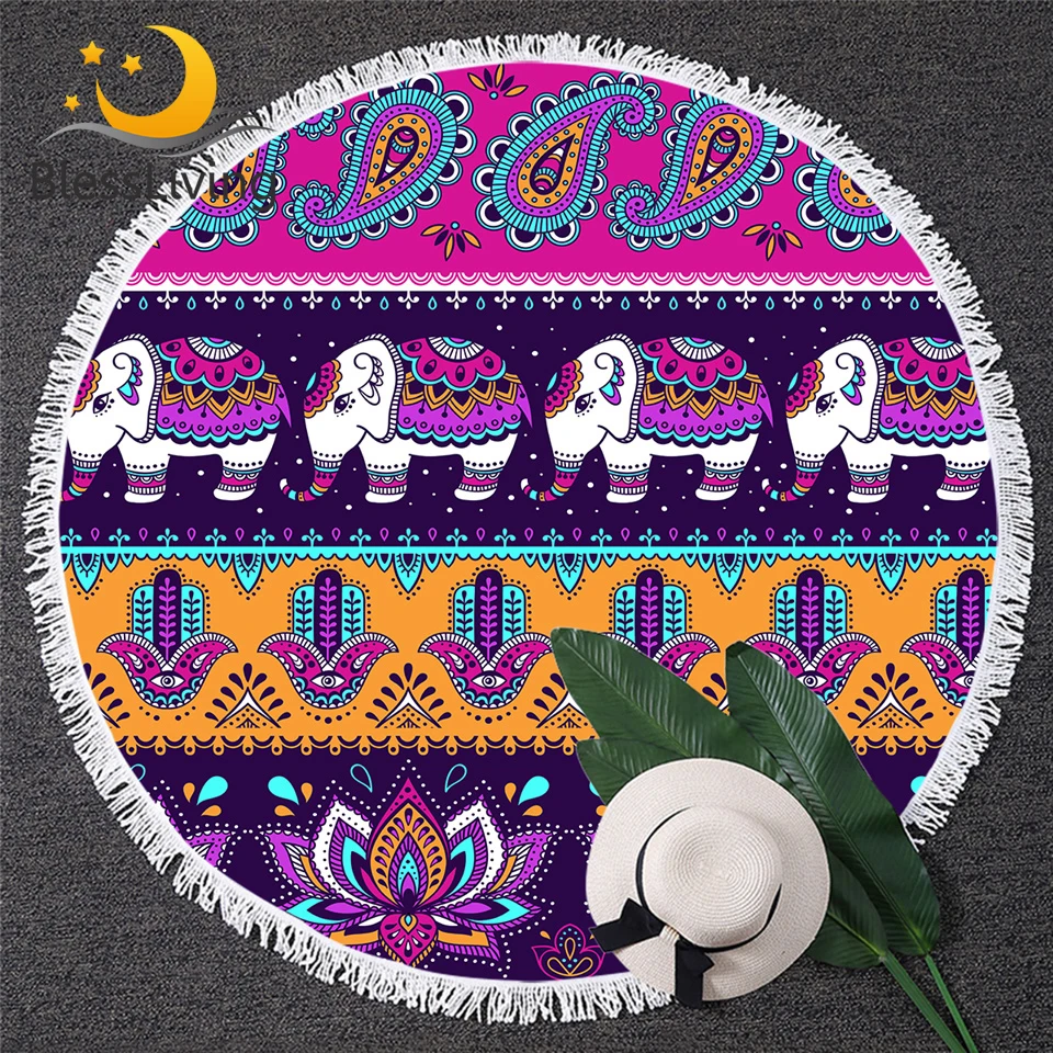 Blesslive Boho полотенце из микрофибры в полоску богемное круглое полотенце этнический Пейсли слон пляжный коврик Хамса ручная винтажная салфетка