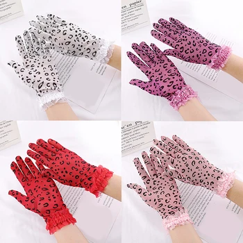 

Summer Sunscreen Breathable Short Lace Glove Leopard Print Gloves For Women Driving Biking Sports Performance Party Girls Glove