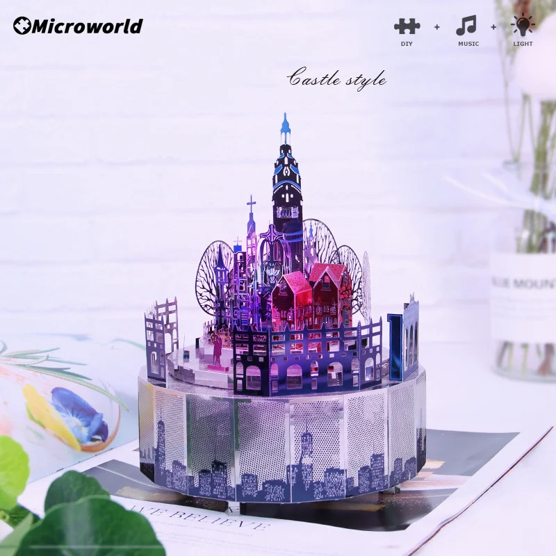 Microworld 3D Metal Theme Rotating Music Box Puzzle Models Kits DIY Laser Cutting Jigsaw Educational Toys Gifts For Girls Adult
