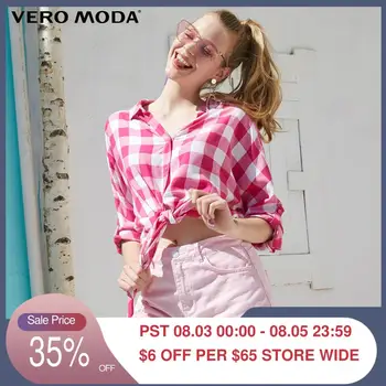 

Vero Moda Women's Plaid V-neckline Knotted Hemline 3/4 Sleeves Shirt | 319231548