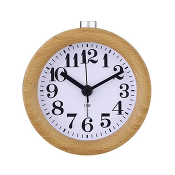 

Round Alarm Clock Home Living Room Small Silent Alarm Clocks Solid Wood Night Light No Battery Clock