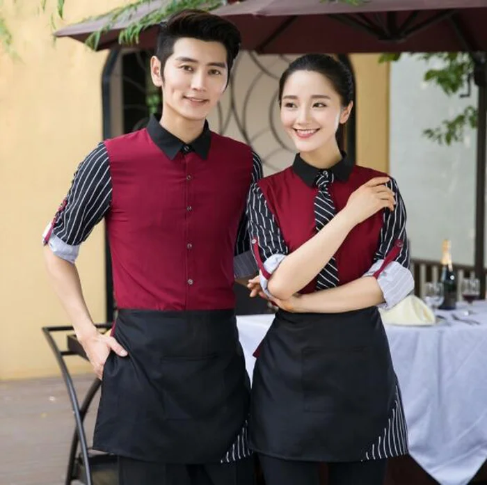 Hotel Waiter Uniform Autumn Winter Cafe Waitress Uniform Short Sleeve Teahouse Overalls Catering Chef Uniform Work Jacket