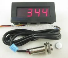 Sensor de proximidade dc 8-15 v npn + 4, tacômetro digital vermelho led medidor de velocidade 5-9999 rpm