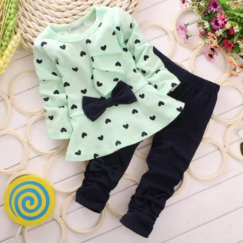 

Baby Girls Tracksuit Long Sleeve Bow T-Shirt Long Pants Two-Piece Set Children Autumn Winter Lovely Costume