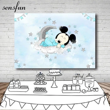 

Sensfun Baby Blue Theme Sleeping Mickey Backdrops for Boys Baby Shower Newborn 1st Birthday Party Photography Backgrounds 7x5ft