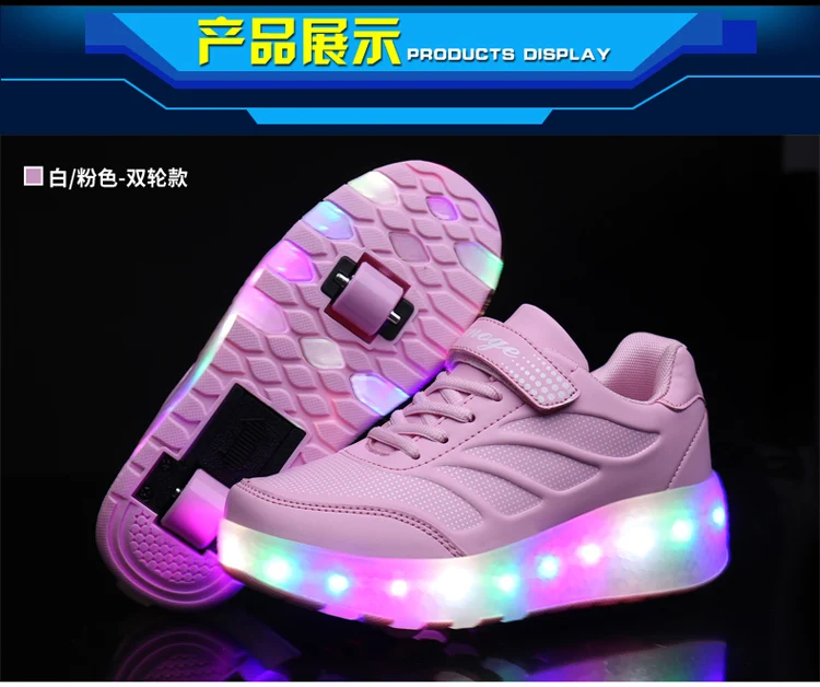 USB Charging Black Two Wheels Luminous Sneakers Led Light Roller Skate Shoes for Children Kids Led Shoes Boys Girls Shoes 28-43 comfortable sandals child