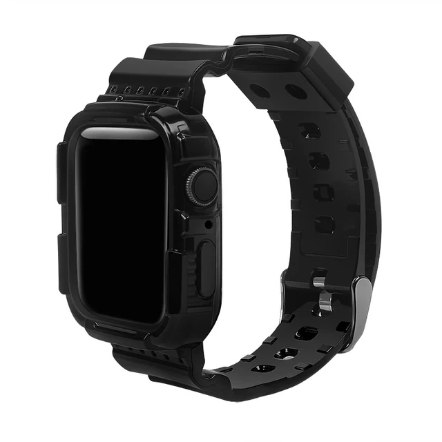 Case+Strap For Apple Watch Band 40mm 44mm 42mm 38mm Accessories Soft Transparent Bracelet iWatch for iWatch Series 6 5 4 3 2 1 Black