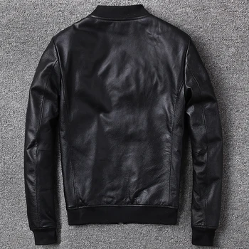 

Genuine Leather Jacket Men Real Cow Leather Bomber Jackets Spring Autumn Motocycle Plus Size Streetwear 2020 MF147