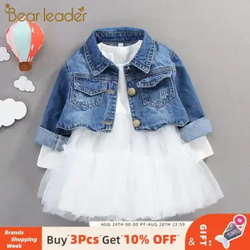 

Bear Leader Baby Girls Autumn Thin Clothing Suits New Jeans Jackets and Solid Meah Dress Children Long Sleeve Princess Outfits