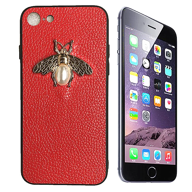 PU iPhone чехол для iPhone 6 6s 7 8plus 7plus 6plus X Xs Xr Xsmax IPhone11 11Pro 11ProMax чехол Модный милый жемчуг красный пчела логотип
