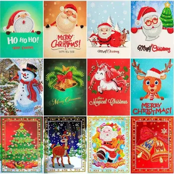 

5D Diamond Painting Christmas Cards Diamond Embroidery Santa Claus Greeting Postcards DIY Diamond Mosaic Handmade Gift