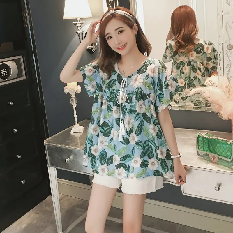 

Pregnant Women Summer Wear Set Fashion Models 2018 New Style Two-Piece Set Tops Short Sleeve Loose-Fit Dress Pregnant Women