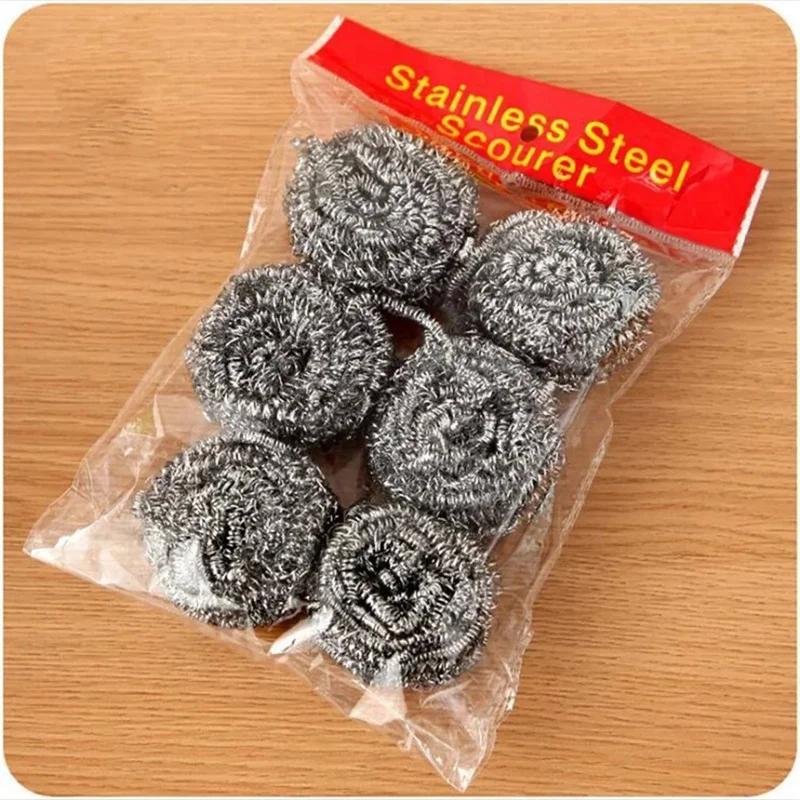 6Pcs Kitchen Wire Ball Brush Cleaning Sponges Scrubbing Scouring Pad