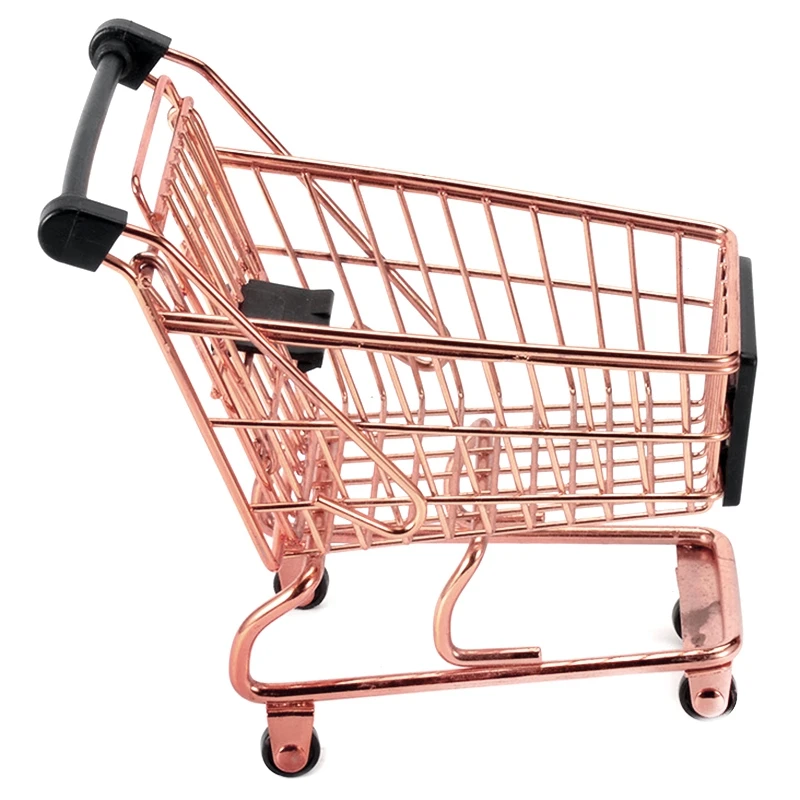 Rose Gold Креативная мини-корзина для хранения, маленькая корзина для хранения предметов, металлическая тележка для супермаркетов, корзина для хранения - Цвет: Rose Gold