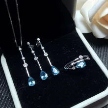 MeiBaPJ Classic Natural Blue Topaz Water Drop Jewelry Set 925 Silver 3 Suit Fine Wedding Jewelry